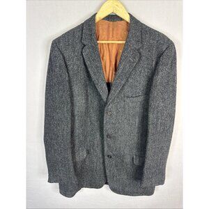 Vintage Harris Tweed Wool Hudson’s Bay Blazer Men 44L‎ Tall Gray Herringbone